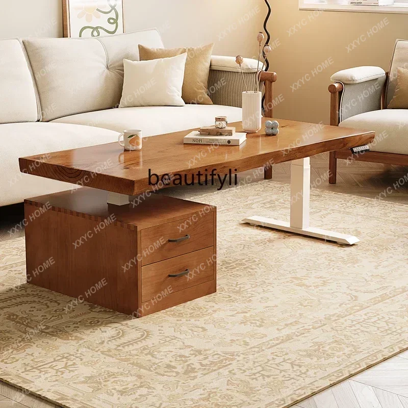 DVSolid wood lifting coffee table dining table dual-purpose two-in-one with drawers electric  movable small apartment tea tabl