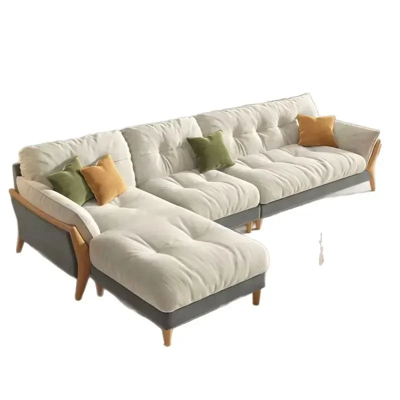 

Japanese-style log living room light luxury new log straight row cat scratch cloth cream wind cloud sofa fabric modern and simpl