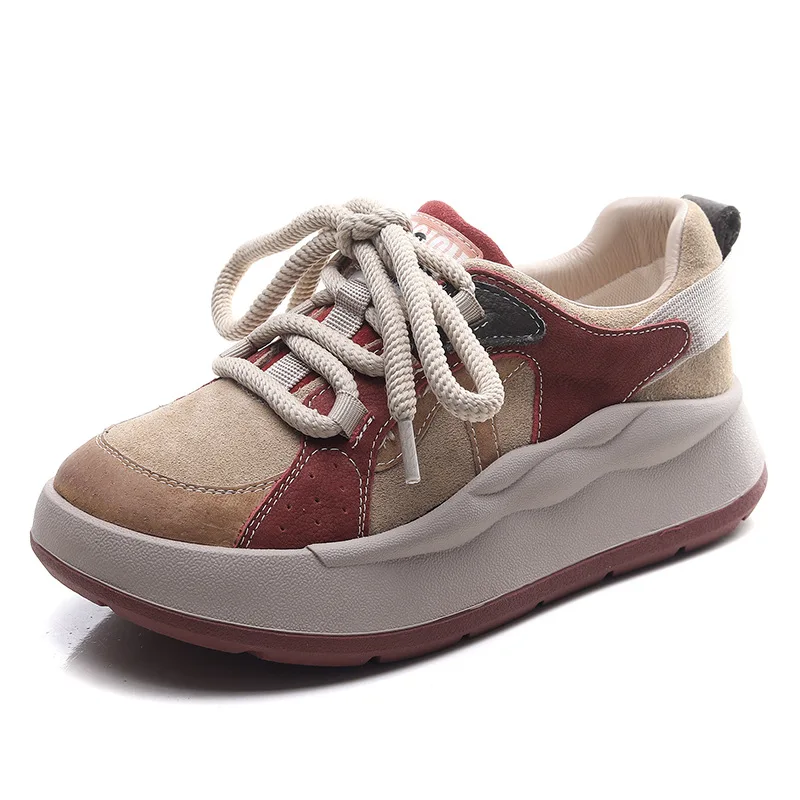 

4cm Comfy Leisure Loafer Soft Flats Vulcanize Ethnic Woman Chunky Sneaker Ergonomic Autumn Shoes Suede Genuine Leather