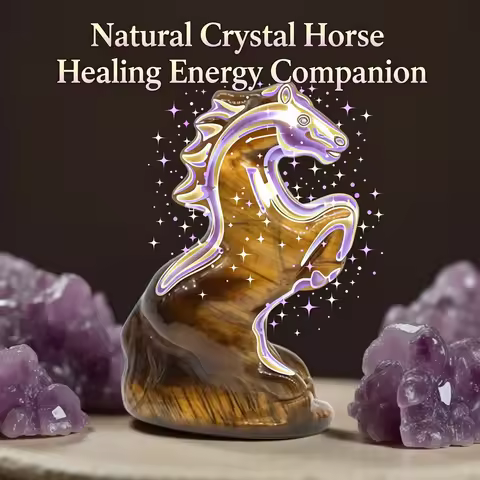 49mm Horse Statue Natural Stone Healing Crystal Gemstone Amethyst Hand Carved Animal Figurine Mineral Collection Home Decor Gift