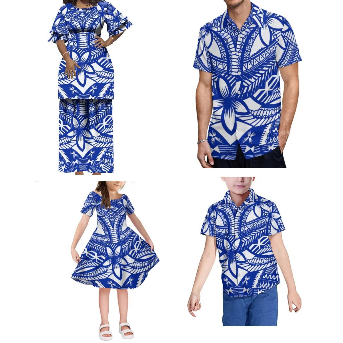 Robe à manches courtes pour femmes, vêtements de famille, vêtements pour enfants, chemise de style, tribu des Fidji, tonga, Puletasi, samoan