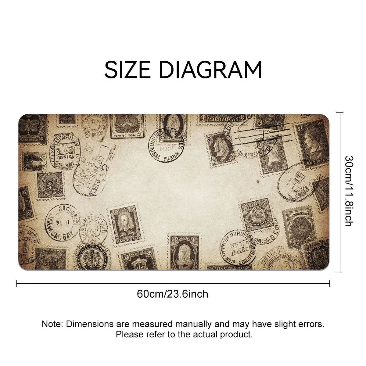 Antique Old Postage Stamp & Postmark Print Rubber Mouse Pad, Vintage Aesthetic Desk Blotter for Work Gaming Study