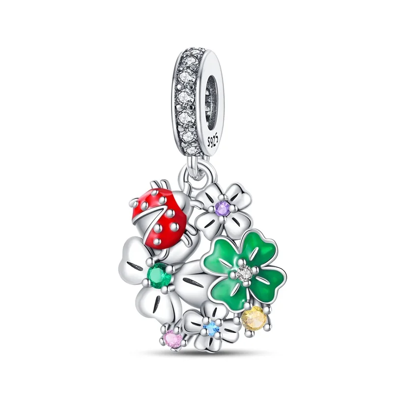 

925 Sterling Silver Creative Animal Lucky Clover Charms Pendant Fit Original Bracelet DIY Women Fine Birthday Party Jewelry Gift