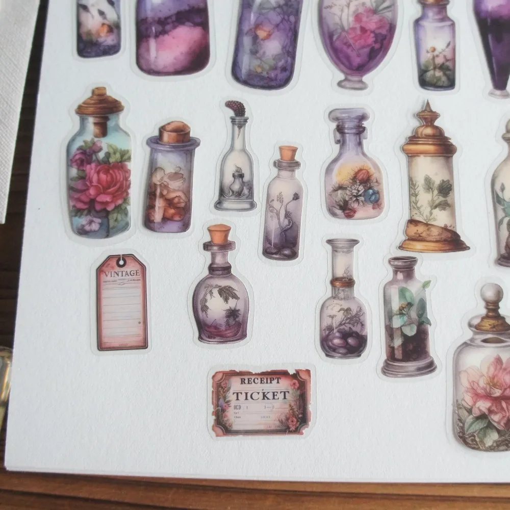 24pcs Magic Glass Bottle and Label Style PVC Sticker Scrapbooking DIY Gift Packing Label Decoration Tag