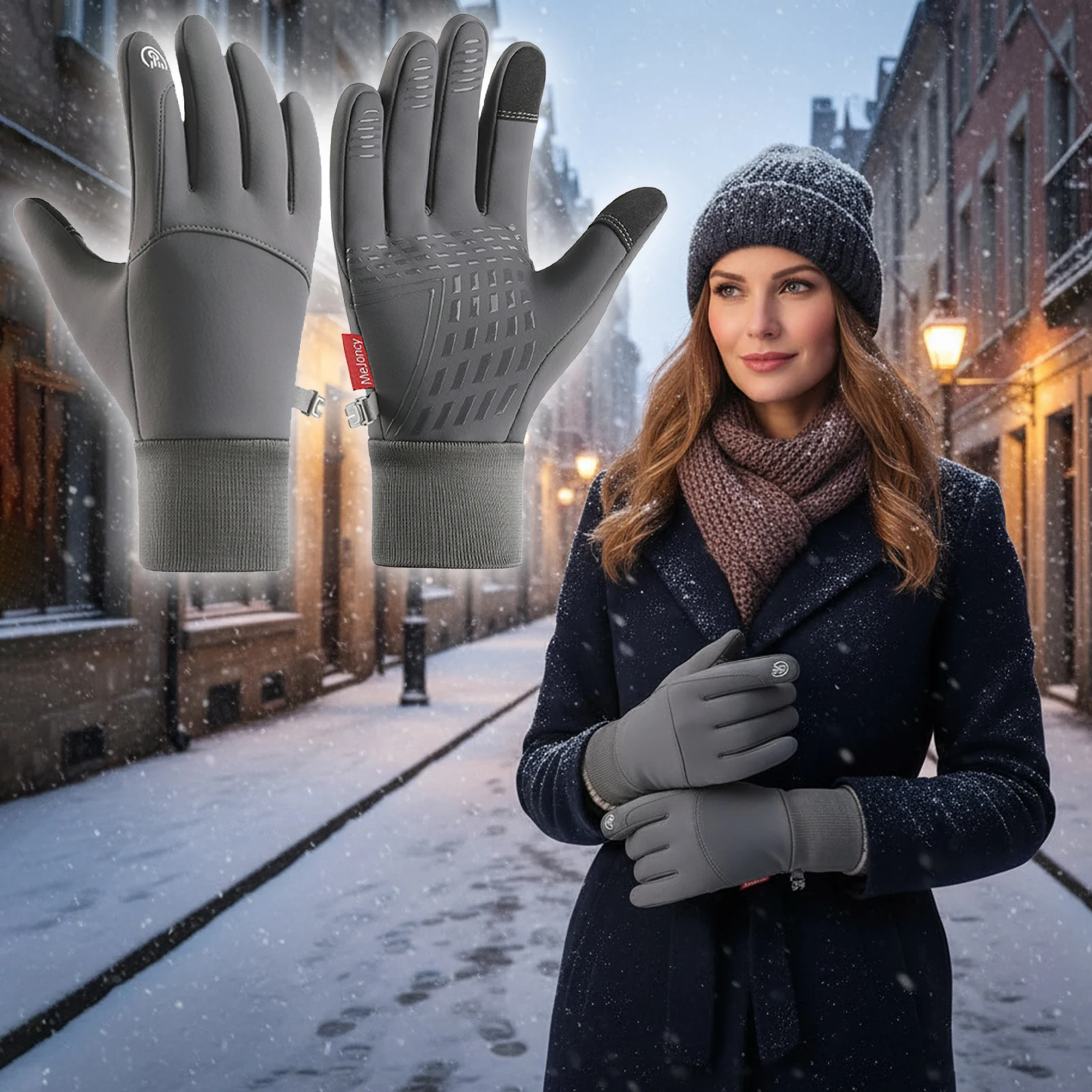 Winter-Thermo-Touchscreen-Handschuhe, wasserdicht, rutschfest, zum Skifahren, Radfahren, Outdoor-Sport, Schwarz, Grau