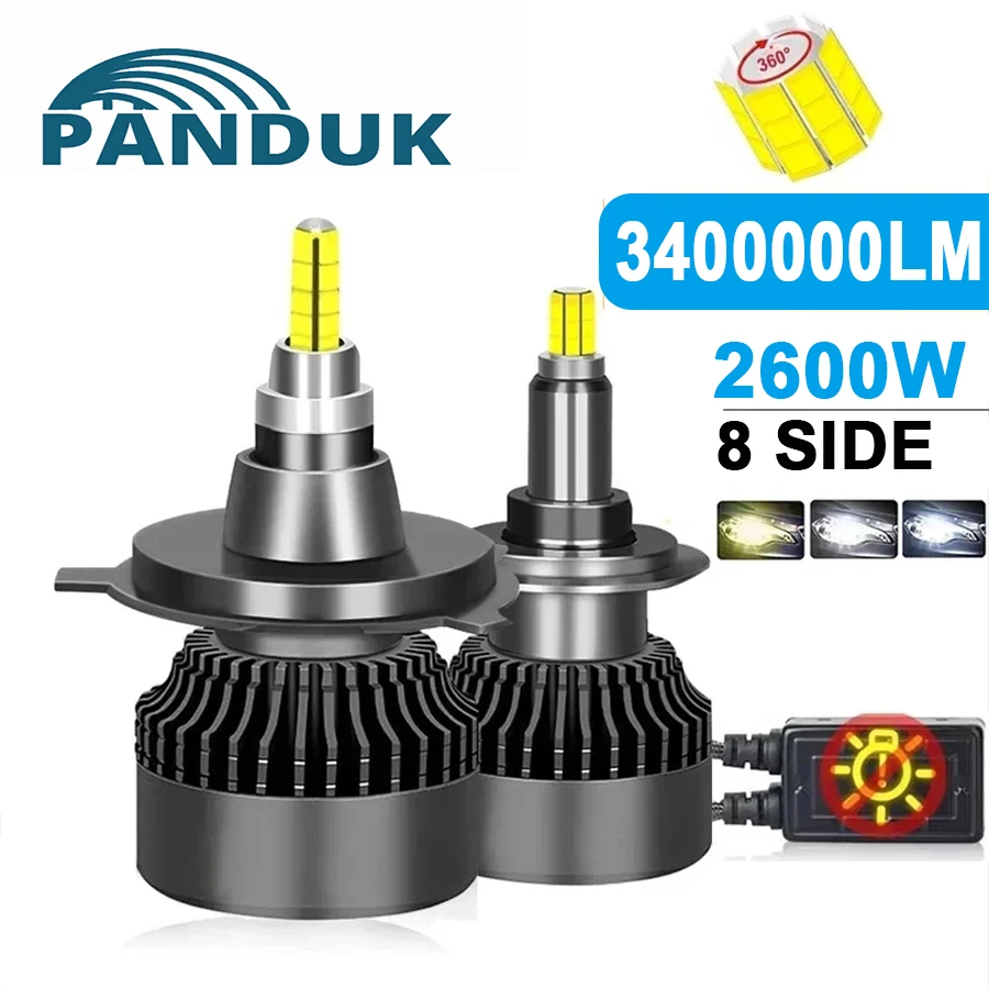 

PANDUK H4 H1 Canbus Car Headlight 3400000LM 2600W Bulb 360 H7 LED HB3 HB4 9012 HIR2 D1S D2S H11 9006 9005 Fog Lamps 6000K 12V