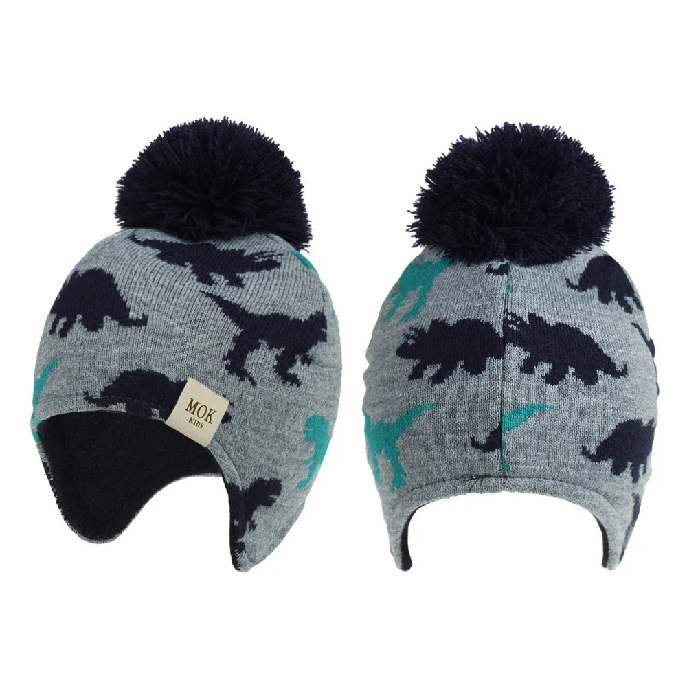 Baby Knitted Hat Europe and The United States Autumn and Winter Dinosaur Ear Caps for Boys and Girls Children\'s Wool Hats