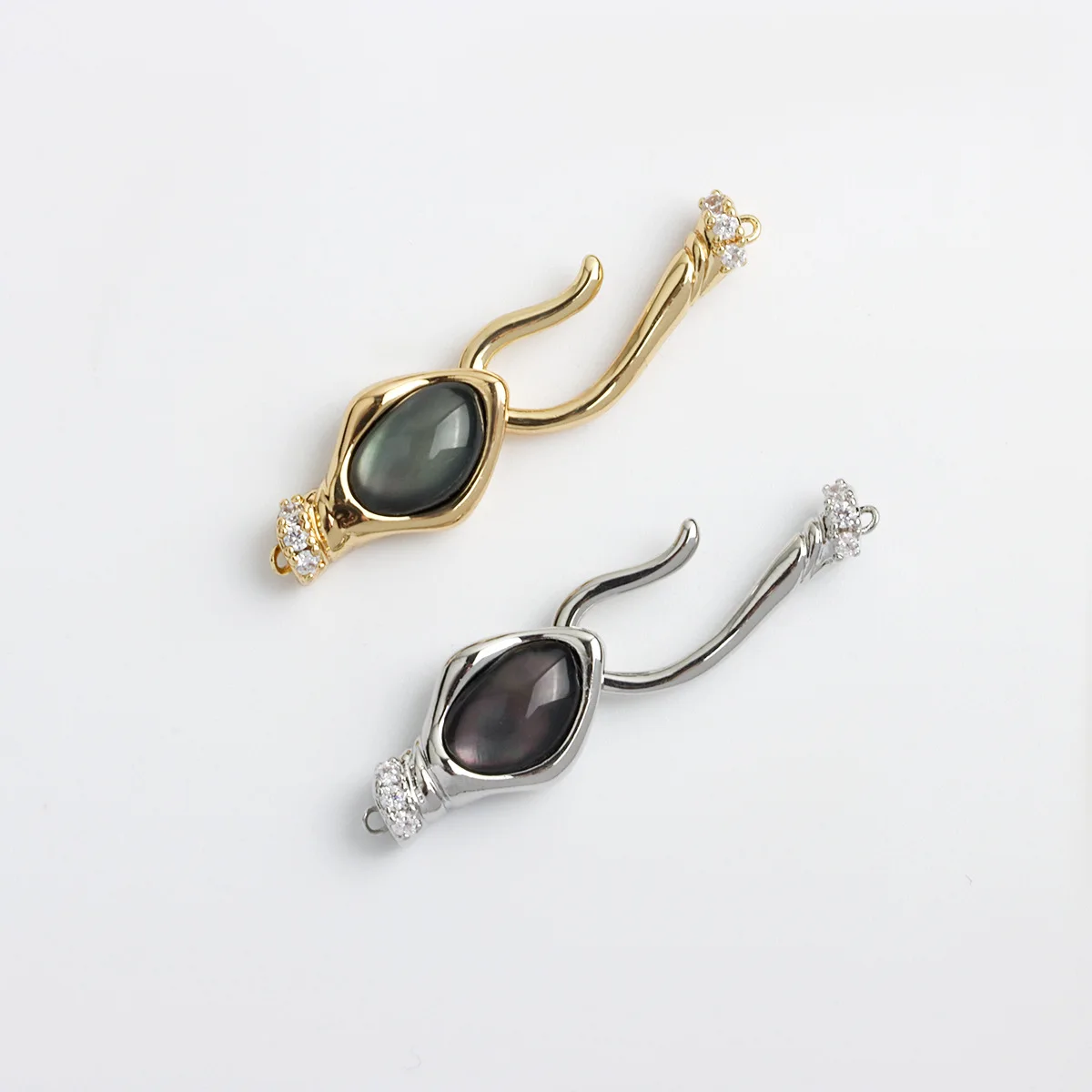 1pc Irregular Oval Fishhook Necklace Bracelet Buckle Inlaid with Black Shells DIY Jewelry Making Materials Accessories Wholesale