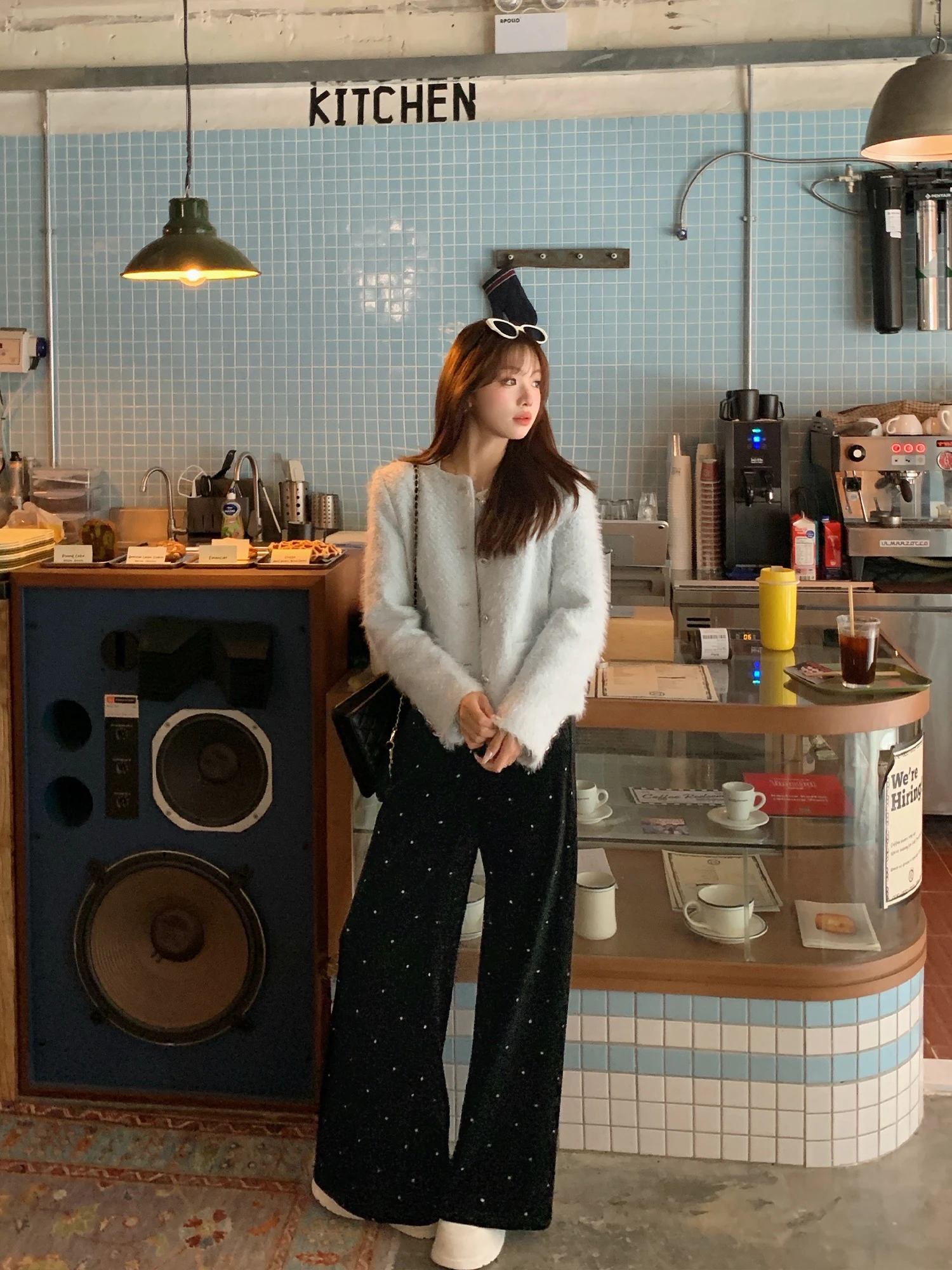 

Повседневные бархатные брюки с широкими штанинами и принтом в горошек, удобные, с эластичной талией, из полиэфирного волокна, женские повседневные брюки, весенний дизайн