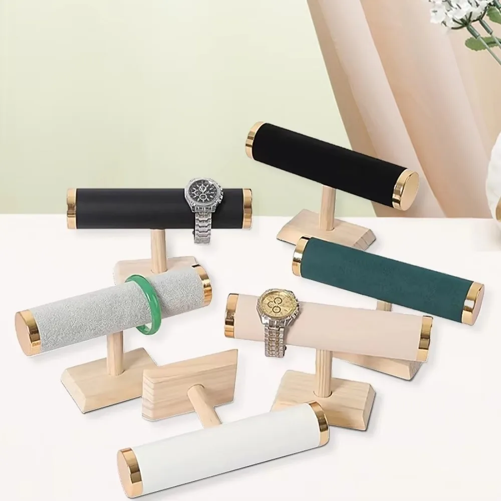 Solid Wood Bracelet Holder Metal Cover Velvet Jewelry Display Rack Hair Ring Storage Shelf Single Layer Jewelry Organizer