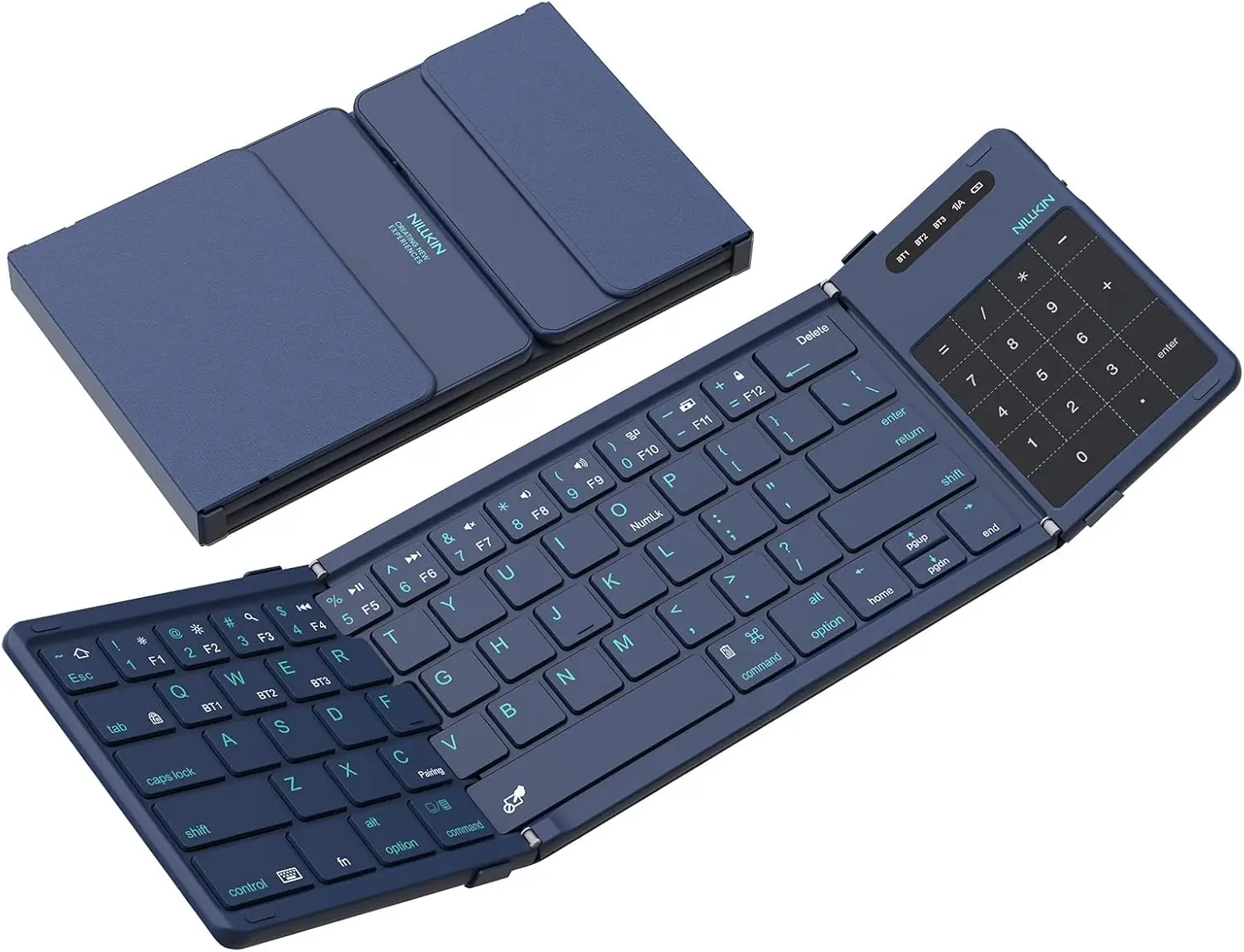

Portable Foldable Wireless Keyboard with Touchpad for Tablets Laptops, Full Size Magnetic Blue