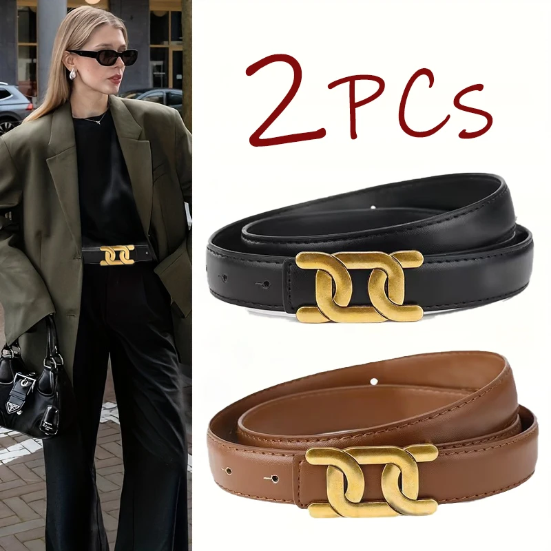 2pcs Light Luxury High-end Design Women's Belt Suitable For Daily Versatile Birthday Parties And Various Special Occasions