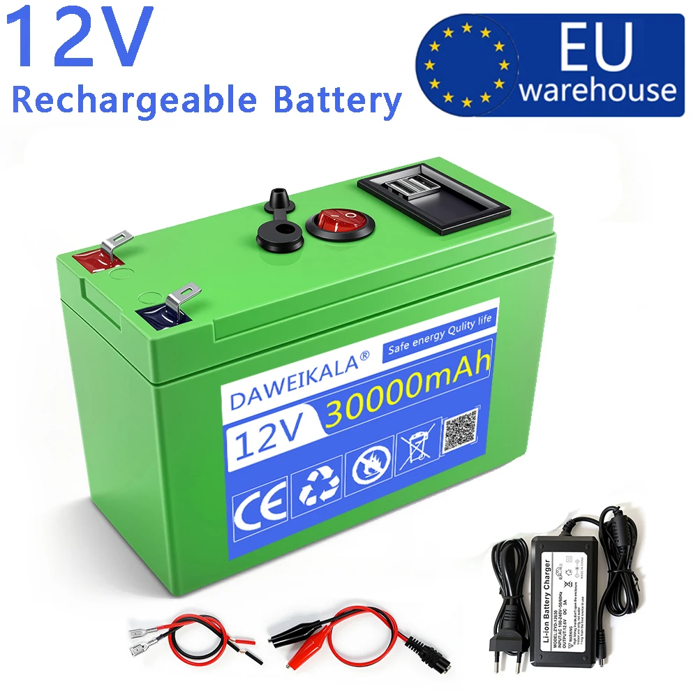 12V Batterie 30000mAh Lithium-Batterie mit eingebautem BMS 4000+ Zyklen Perfekt für Solar-Fischfinder, Power Wheel, Boot, Wohnmobil, Solarenergie, Kinderspielzeug, Elektrofahrzeug-Batterie 12,6V 3A