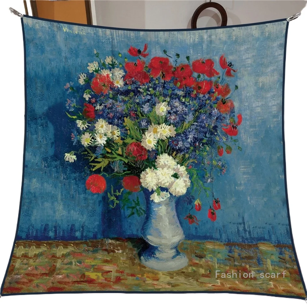 

Художественный стиль, картина маслом, роза в бутылке, женская модная шаль, большой квадратный шарф, головной платок, шарф, оптовая продажа