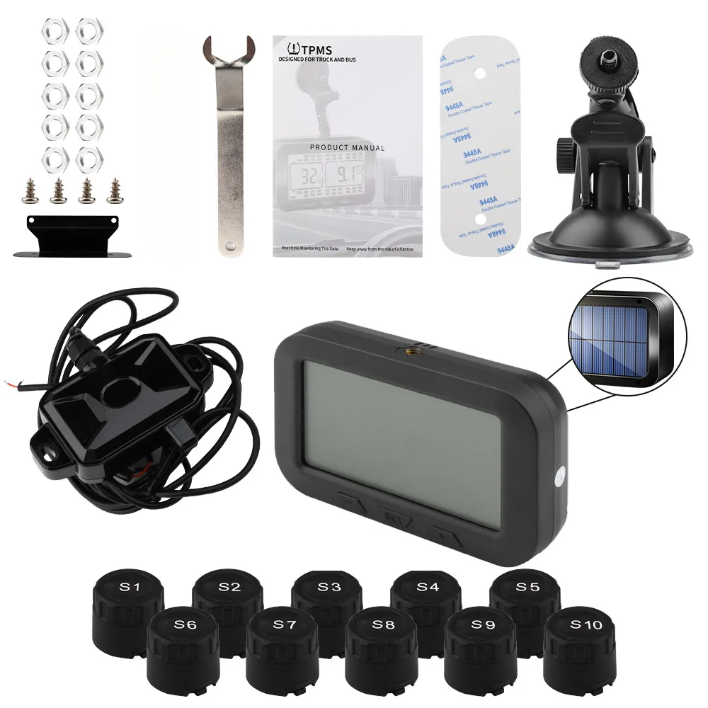 Sistema di monitoraggio della pressione dei pneumatici per camion a 10 ruote solare Kit sensore esterno per monitoraggio in tempo reale