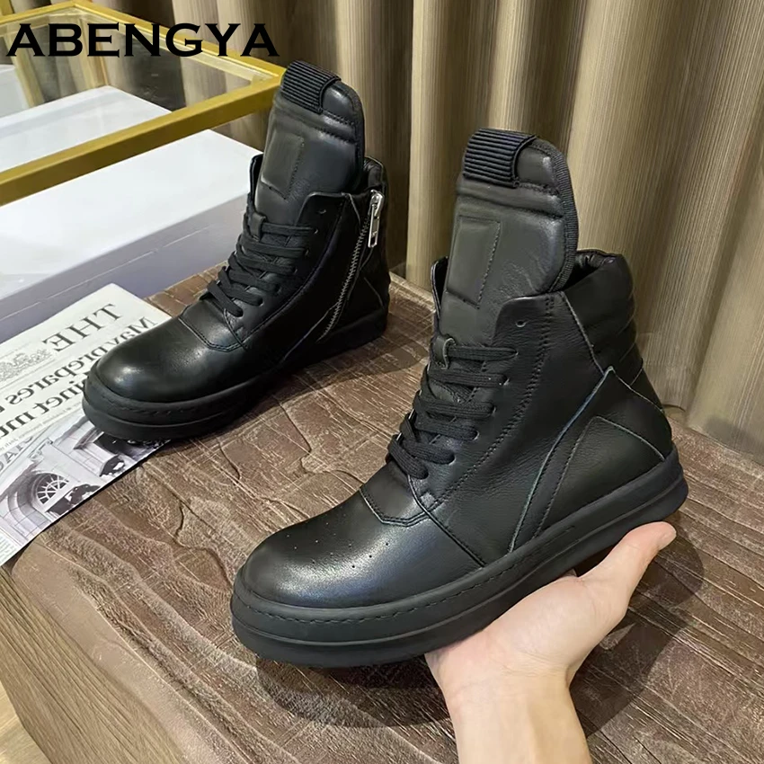 NONE Herbst Echt Leder Flache Schuhe Frauen Männer High Top Plattform Schuhe frauen Stiefel Casual Turnschuhe Spaziergang Schuhe Stiefeletten Für frauen 3