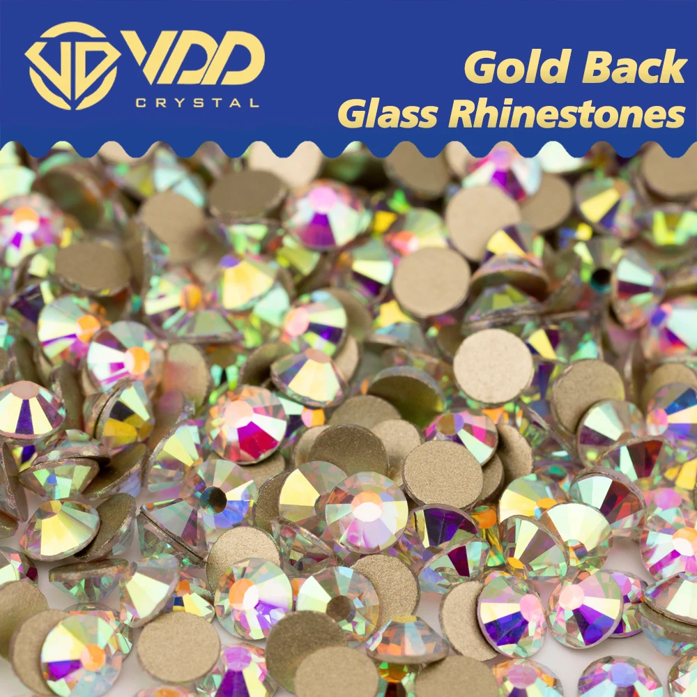 VDD 055 Crystal AB High Quality SS4-SS20 Glass Rhinestones Crystal Gold Flatback Strass Stones For Nail Art Crafts Decorations