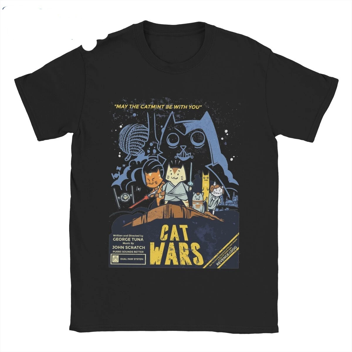 Star Cat Wars Tees Meow Wars Funny Cat Lover T Shirt for Men 100% Cotton Vintage T-Shirt Short Sleeve Clothing Plus Size