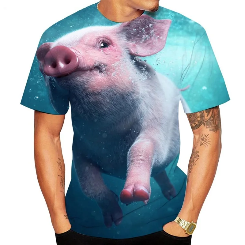 3D Printed Animal Pig Graphic T Shirts For Men Funny Piggy Round Neck Short Sleeve Tee Tops Loose Oversized Men T Shirt