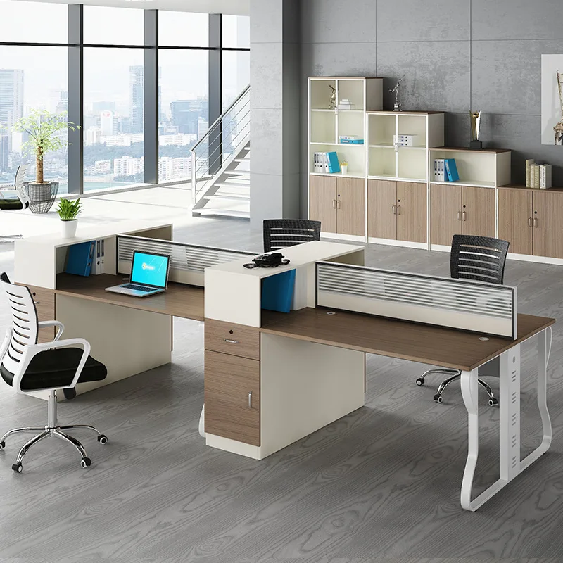 Office desk and chair combination Office desk Employee space Simple modern screen Computer desk 4 people