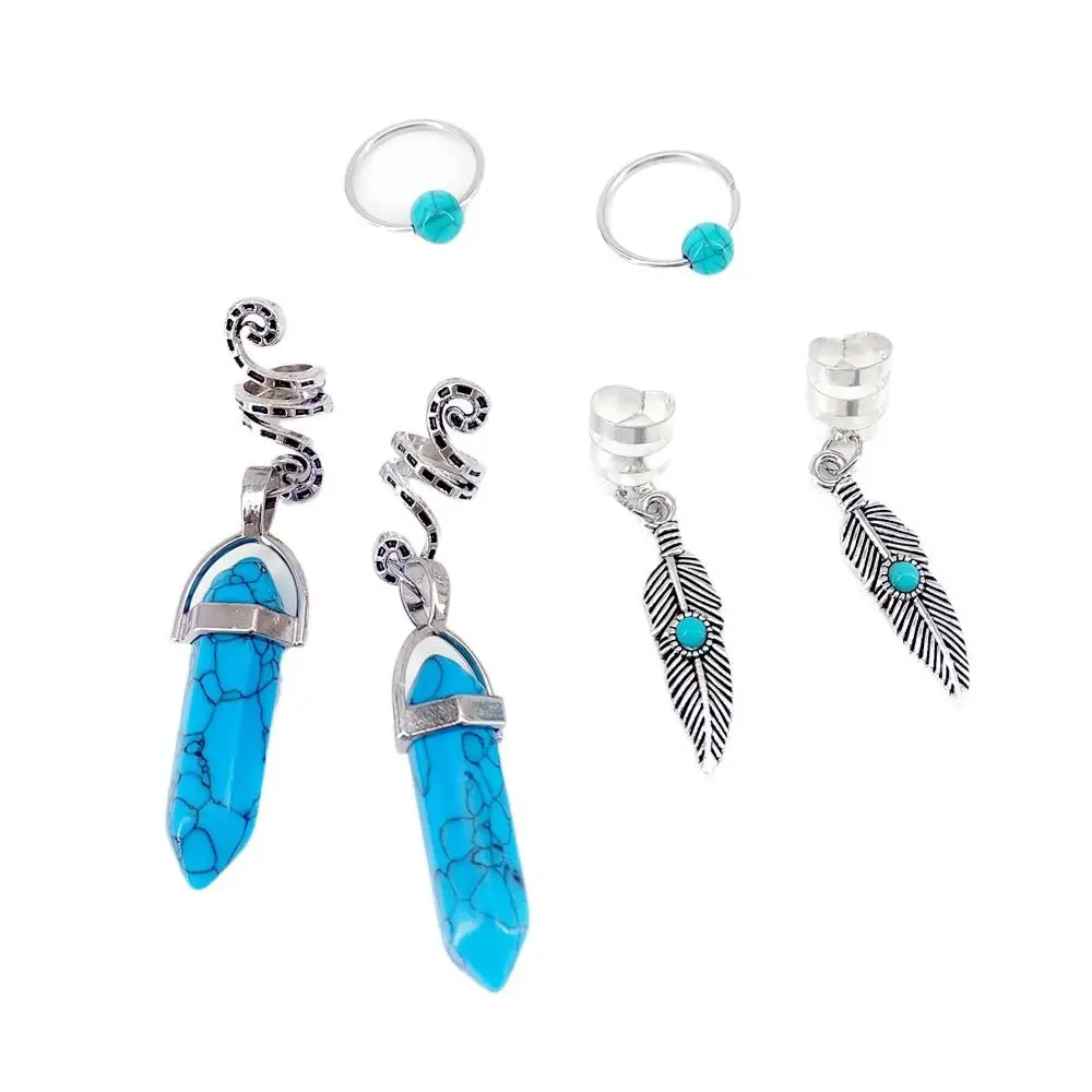 10 قطعة نجمة القمر الجوف خارج الشعر الدائري الرهبة أقفال مقاطع الكفة المعدنية المجدل الخرز متعدد نمط الضفائر القذرة الشعر جديلة أنابيب