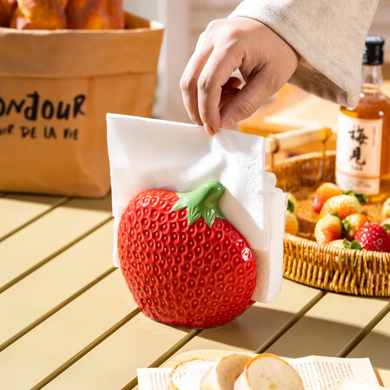Household Strawberry Shaped Ceramic Tissue Holder Restaurant Desktop Tissue Holder Storage Rack view 4