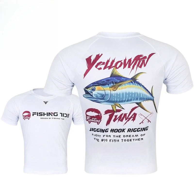 Men's and women's identical short-sleeved fishing shirts with round neck and sun protection specially designed for sea fishing