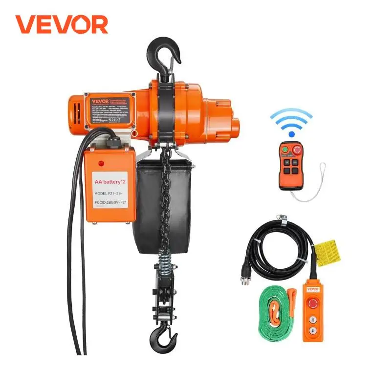 VEVOR 2200 lbs Electric Chain Hoist 6.9 ft/min Single Phase Overhead Crane with Chain 328 ft Wireless & 15ft Wired for Garage