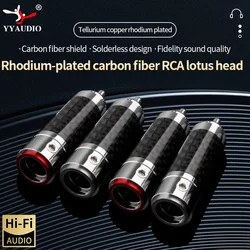 RCA Plug Connector HiFi Speaker Jack Carbon Fibre Tellurium Copper Rhodium Plated For HiFi Audio Amplifier DIY 4PCS/Lot