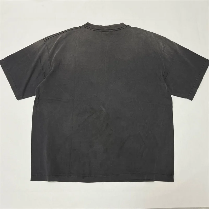 SAINT MICHAEL DELICATE BULLSHIT TEE Men Women 1:1 Best Quality Star Neon Sign Slogan Print Wash Black Casual T-Shirts