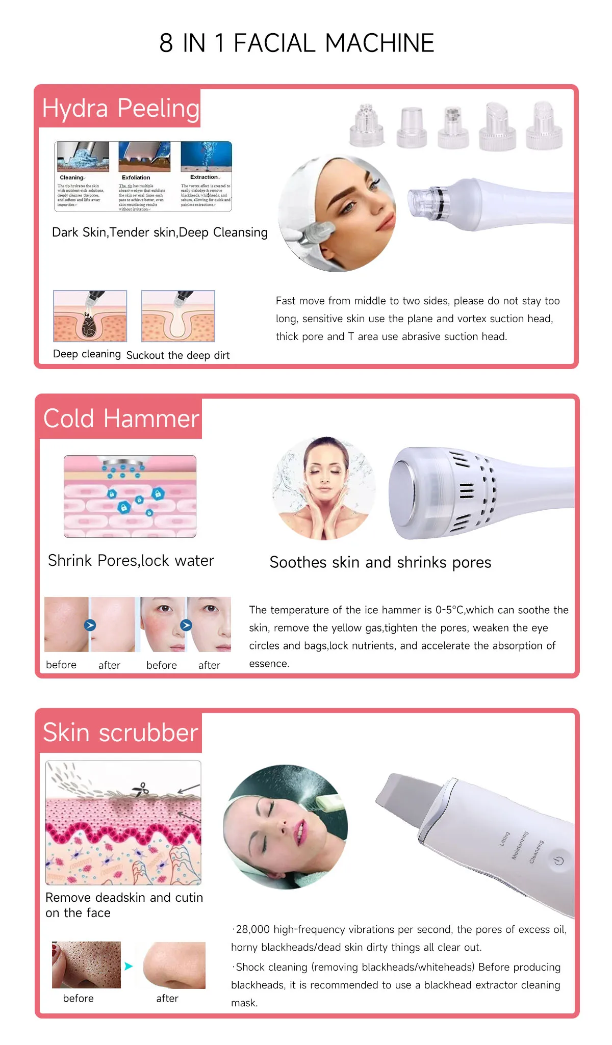 Multifunction 8 In 1 Skin Care Device Anti Aging Small Bubble H2O2 Hydrogen Oxygen Jet Beauty Machine With Led Mask for Salon