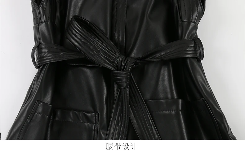 Mauroicardi Spring Short Black Soft Pu Leather Vest Women with Side Slit Sashes Stand Collar Luxury Chic Sleeveless Jacket 2025