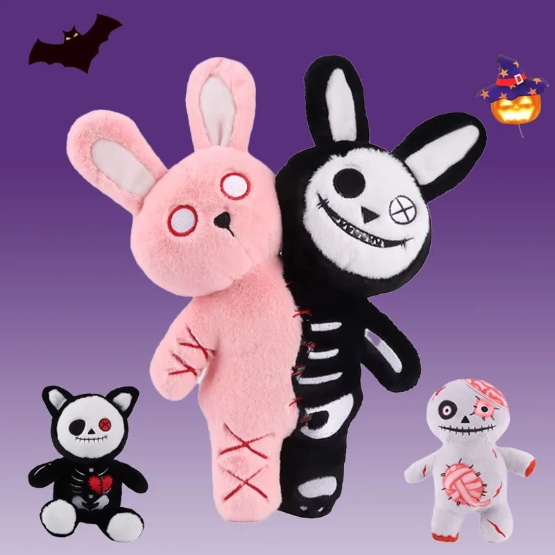 Halloween Doppelköpfiger Kürbis Plüschtier Doppelköpfiger Totenkopf Kaninchen Horrorschädel Weißer Geist Leuchtende Zombie Katze Halloween Geschenk