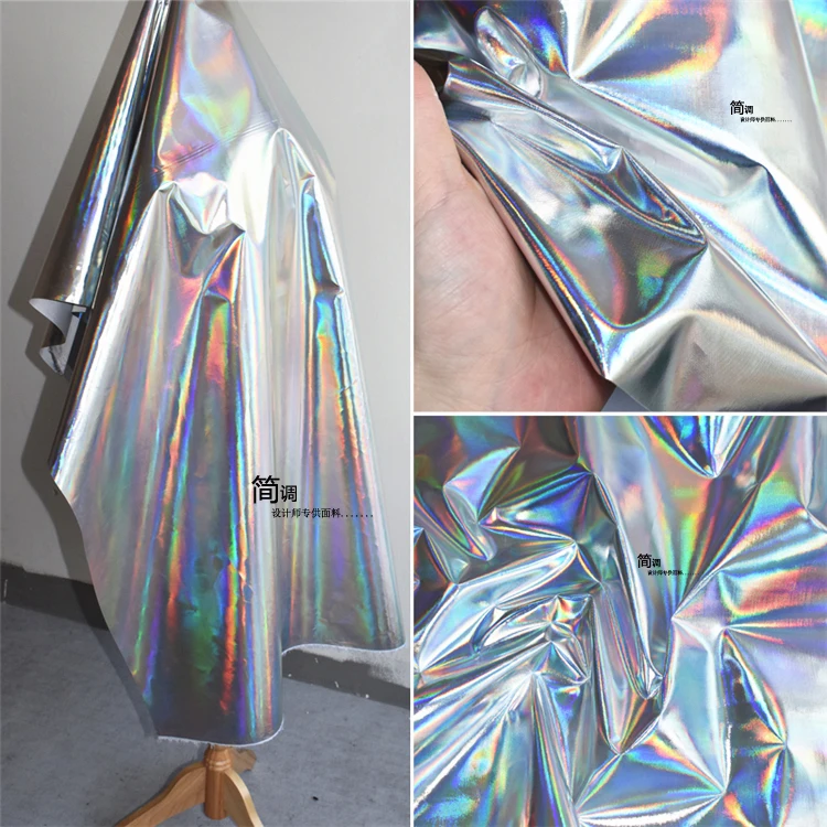 Thin Laser Illusion Mirror Coating Reflective Wedding Background Shooting Costume Trench Coat Designer Diy Sew Fashion Fabrics