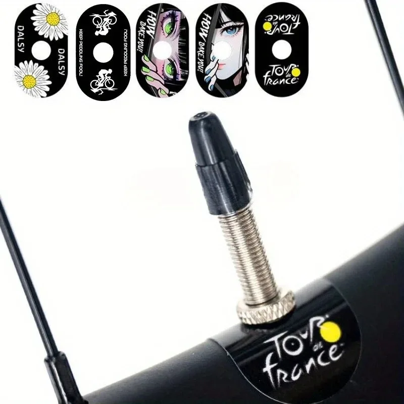 

2Pcs PET bicycle wheel mouth decorative sticker, waterproof air valve sticker, suitable for mountain and highway bicycles