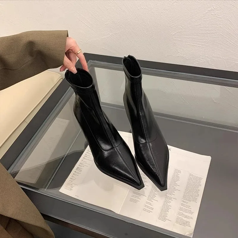 

Новые женские ботильоны, пикантные женские короткие ботинки с острым носком, модные повседневные женские ботинки на тонком высоком каблуке, однотонные туфли на шпильке