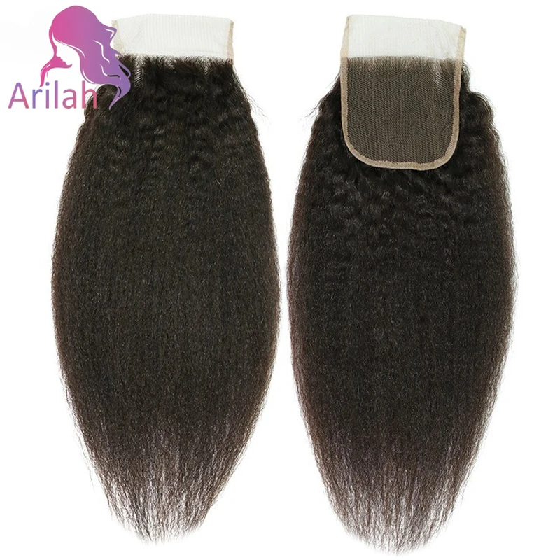 곱슬거리는 생머리 4x4 레이스 클로저 미리 뽑은 모발 150% 밀도 풀 엔드 내추럴 컬러 브라질리언 버진 헤어 10-20인치