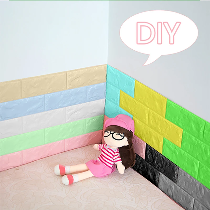 70cm*2m 3D soft foam brick wallpaper sticker roll DIY self-adhesive living room home children's room warm decorative wallpaper image 5