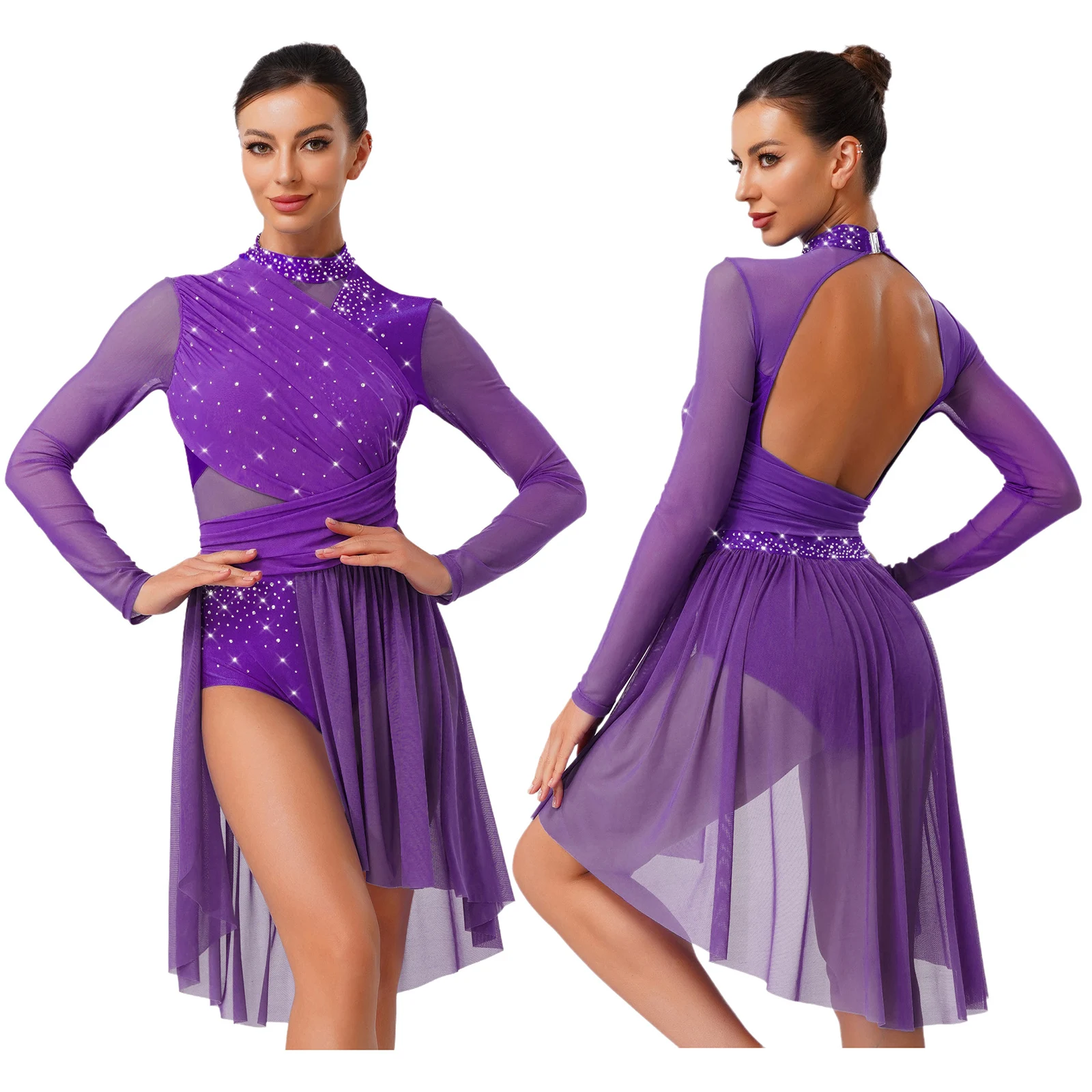 Jupe de patinage artistique pour femmes, justaucorps, danse latine lyrique, robe de gymnastique, maille brillante, Costume de spectacle de compétition