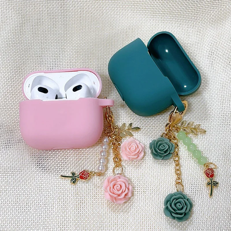 خمر الأبيض الورود اللؤلؤ المفاتيح ل أبل AirPods 3 حالة جديدة سماعة سيليكون غطاء علبة ل AirPods 1 2 3 برو شحن صندوق