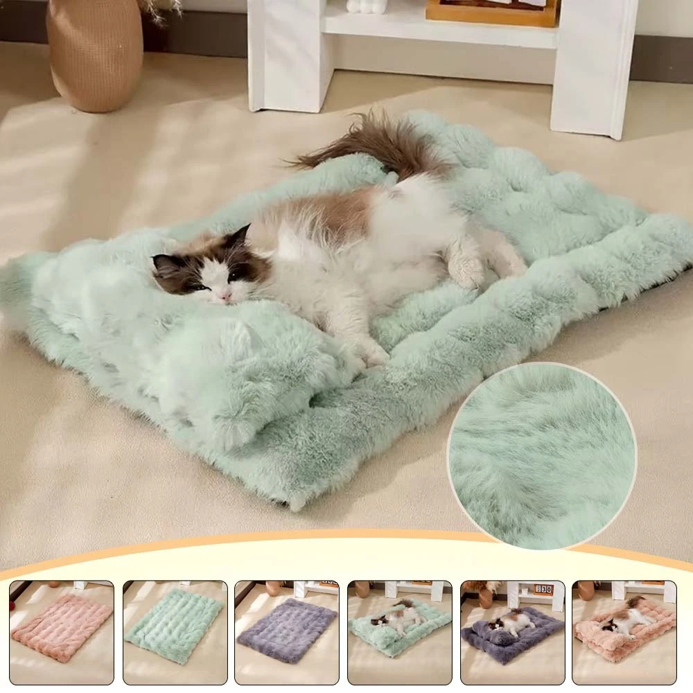

Plush Warm Dog Sleep Bed with Pillow Fluffy Faux Rabbit Fleece Cats Mat for Puppy Kitten for Large Medium Small Dogs מיטה לחתול