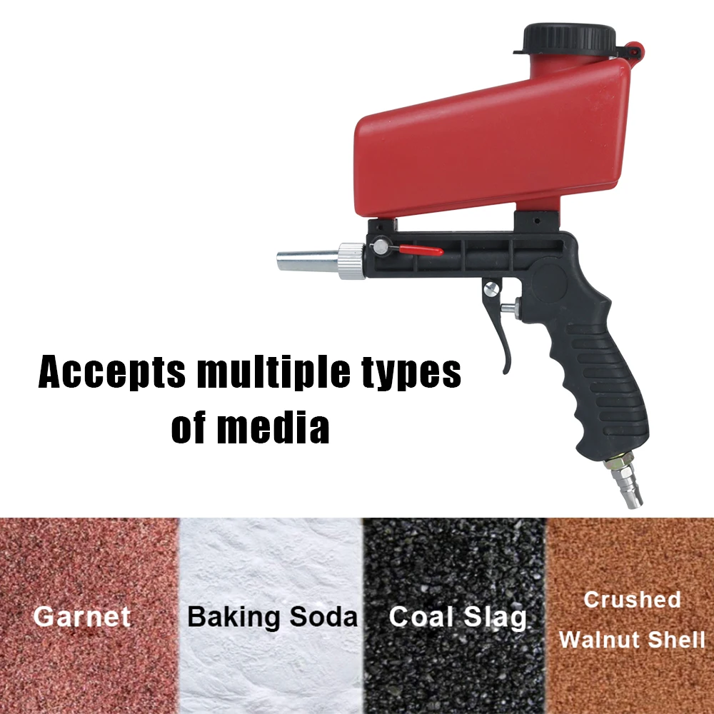 Sandblasting Gun Adjustable Portable Gravity Sand Blaster 90psi Small Sand Blasting Machine Handheld Pneumatic Blasting Gun Set