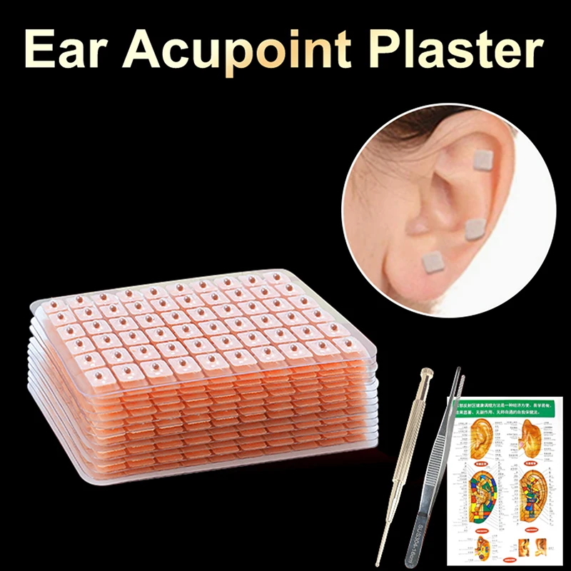 600pcs Ear Seeds Bianstone Ear Acupuncture Massage Auricular Sticker Kit Therapy Needle Patch Seeds Sticker Auriculotherapy Kit