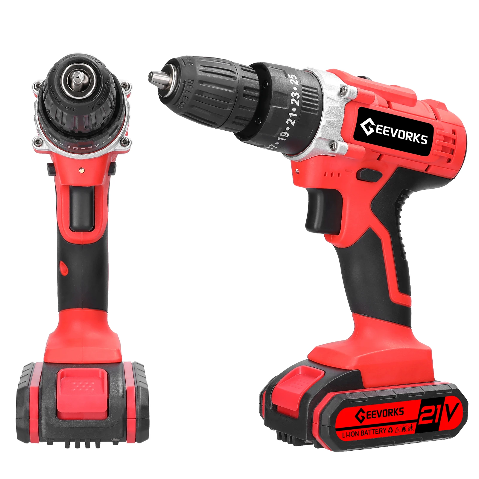 

Household 3in1 Multifuctional Electric Drill Handheld Lithium Screwdriver 21V Impact Drill Brushed Motor 2 Speeds Control
