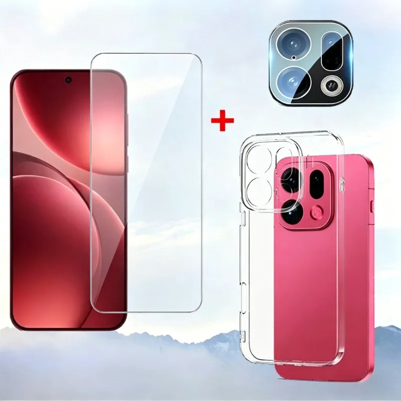 

3In1 For OPPO Find X9 Pro Clear Tempered Glass Screen Protector FindX9 X9pro Soft TPU Phone Case Find X 9 Pro Lens Protector