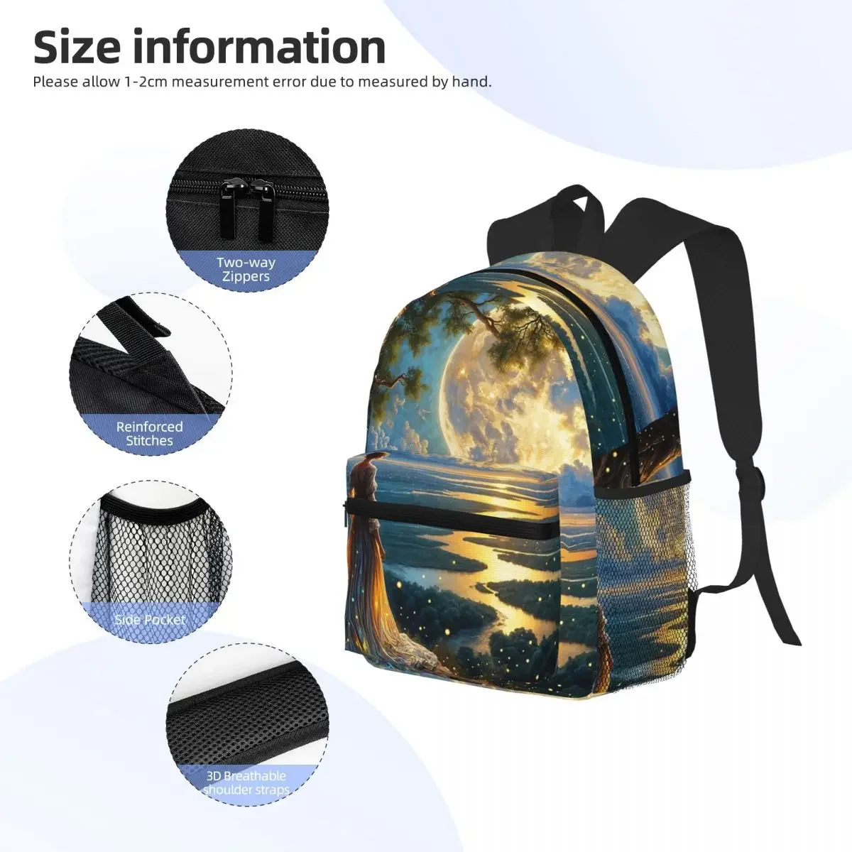 حقيبة ظهر Magical Moonrise Daypack ذات سعة كبيرة للأولاد والبنات حقيبة كتب مدرسية حقائب كتف للرجال والنساء