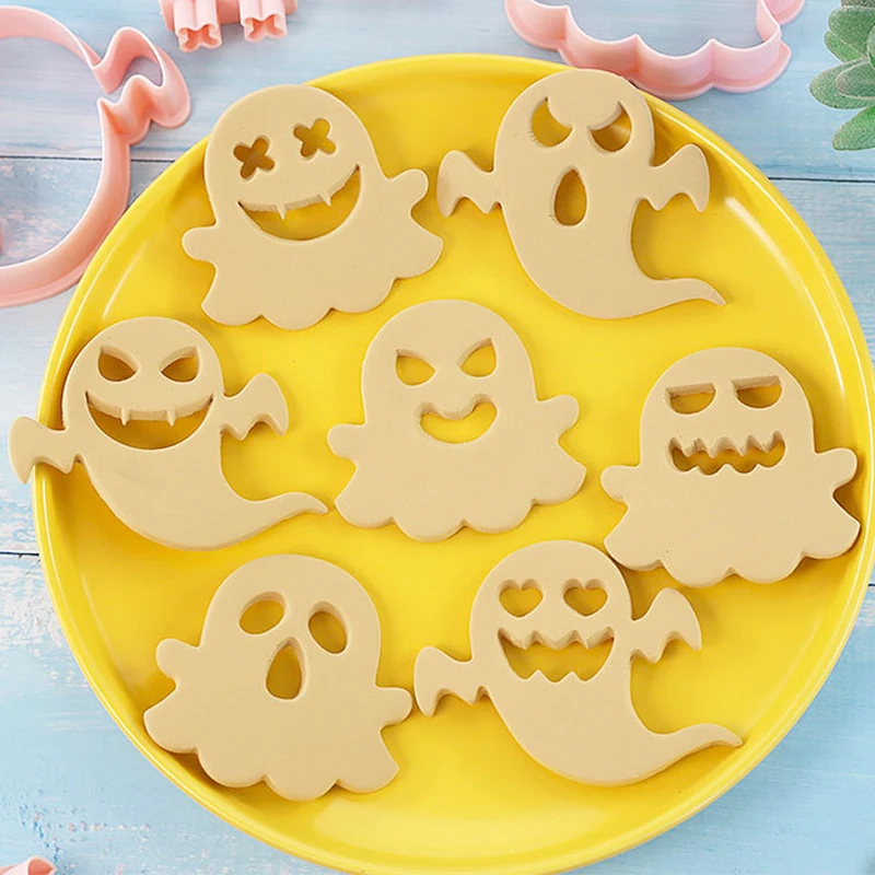 10PCS Halloween Molds 3D Funny Ghost Molds Chocolate Candy Clay Mold Cookie Baking Cupcake Topper Fondant Cake Decorating Tools