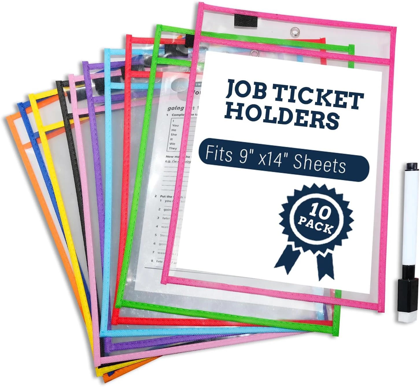 10 Packs Oversized Reusable Dry Erase Pocket Sleeves with 2 Rings,10x13.8inch Ticket Holders, Clear Plastic Sheet Protectors