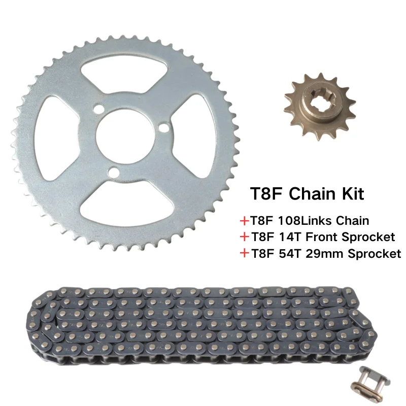 Cadena de 108 eslabones T8F, piñón trasero de 54 dientes y piñón delantero de 14 dientes para mini moto de bolsillo de 49cc, ATV, mini motocicleta de bolsillo, kart