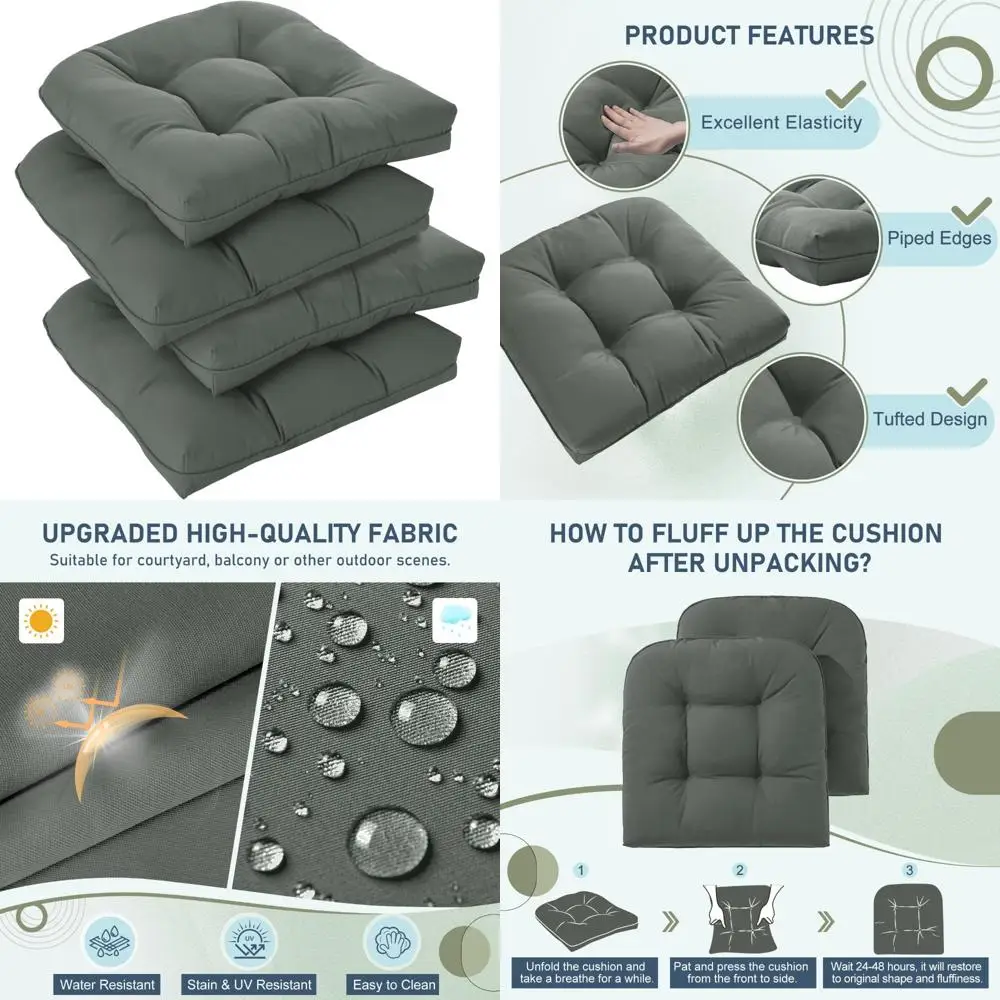

Set of 4 Weatherproof Plush Outdoor Chair Cushions for Patio Furniture, Thick and Comfortable Seat Cushions